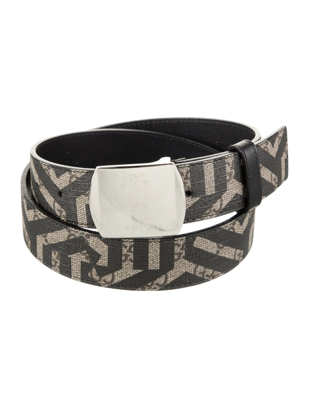 GUCCI PLATE BUCKLE CALEIDO PRINT COATED CANVAS &amp; CALFSKIN LEATHER BELT