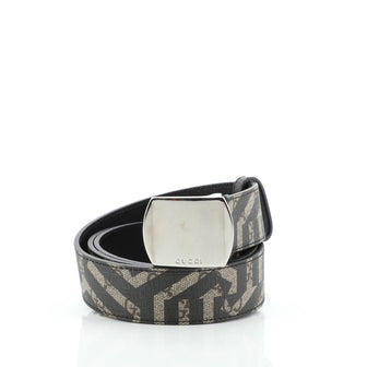 GUCCI PLATE BUCKLE CALEIDO PRINT COATED CANVAS &amp; CALFSKIN LEATHER BELT
