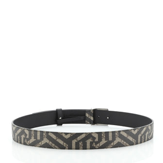 GUCCI PLATE BUCKLE CALEIDO PRINT COATED CANVAS &amp; CALFSKIN LEATHER BELT