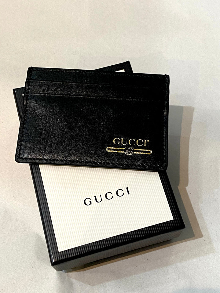 GUCCI PLUTONE CALFSKIN LEATHER LOGO CARD CASE