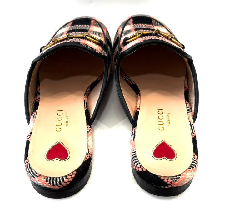 GUCCI PRINCETOWN TWEED CHECK WOVEN MULES