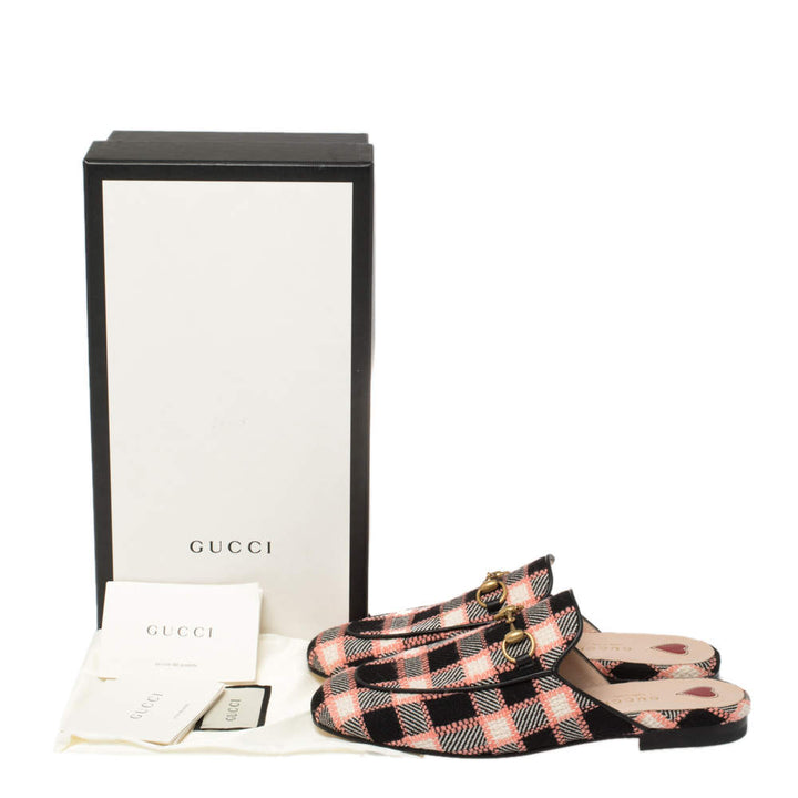 GUCCI PRINCETOWN TWEED CHECK WOVEN MULES