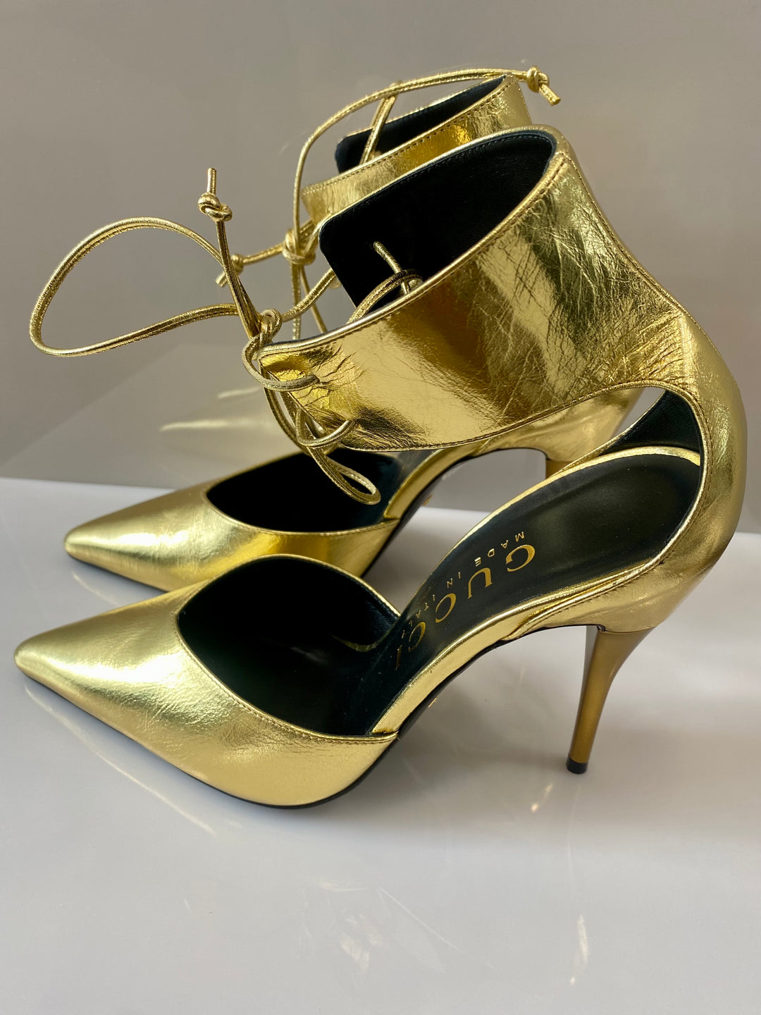 GUCCI PRISCILLA 105 METALLIC LEATHER PUMPS