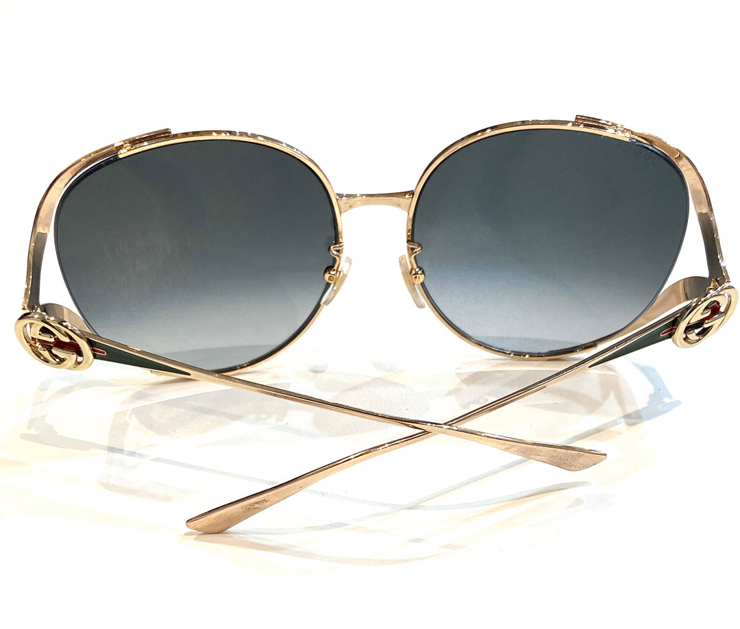 GDFR_0625s  GUCCI ROUND 63MM GOLD FRAME GRADIENT SUNGLASSES 0225S – Caroline's