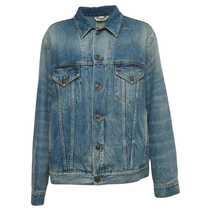 GUCCI TATAN &amp; GINGHAM SHUNGA PEARL EMBROIDERED DENIM JACKET