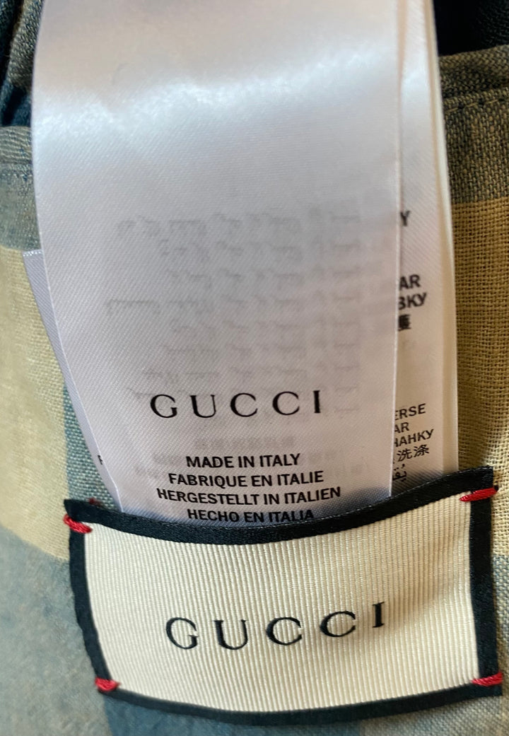 GUCCI TATAN &amp; GINGHAM SHUNGA PEARL EMBROIDERED DENIM JACKET
