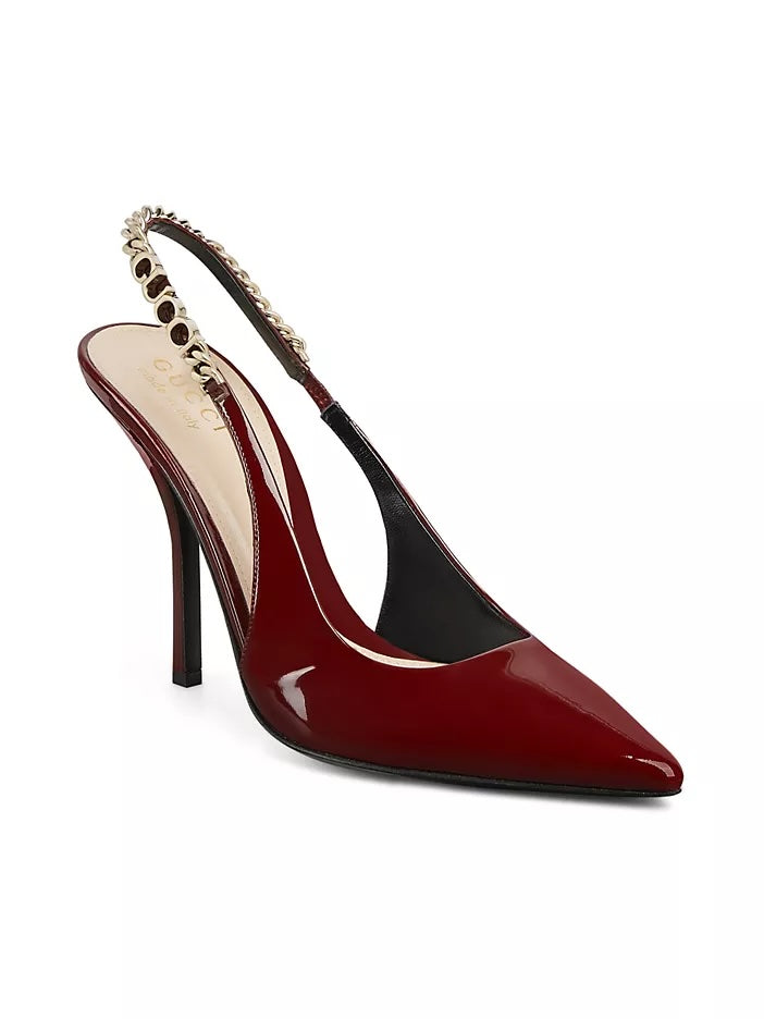 GUCCI SIGNORIA 105 PATENT LEATHER SLINGBACK PUMPS