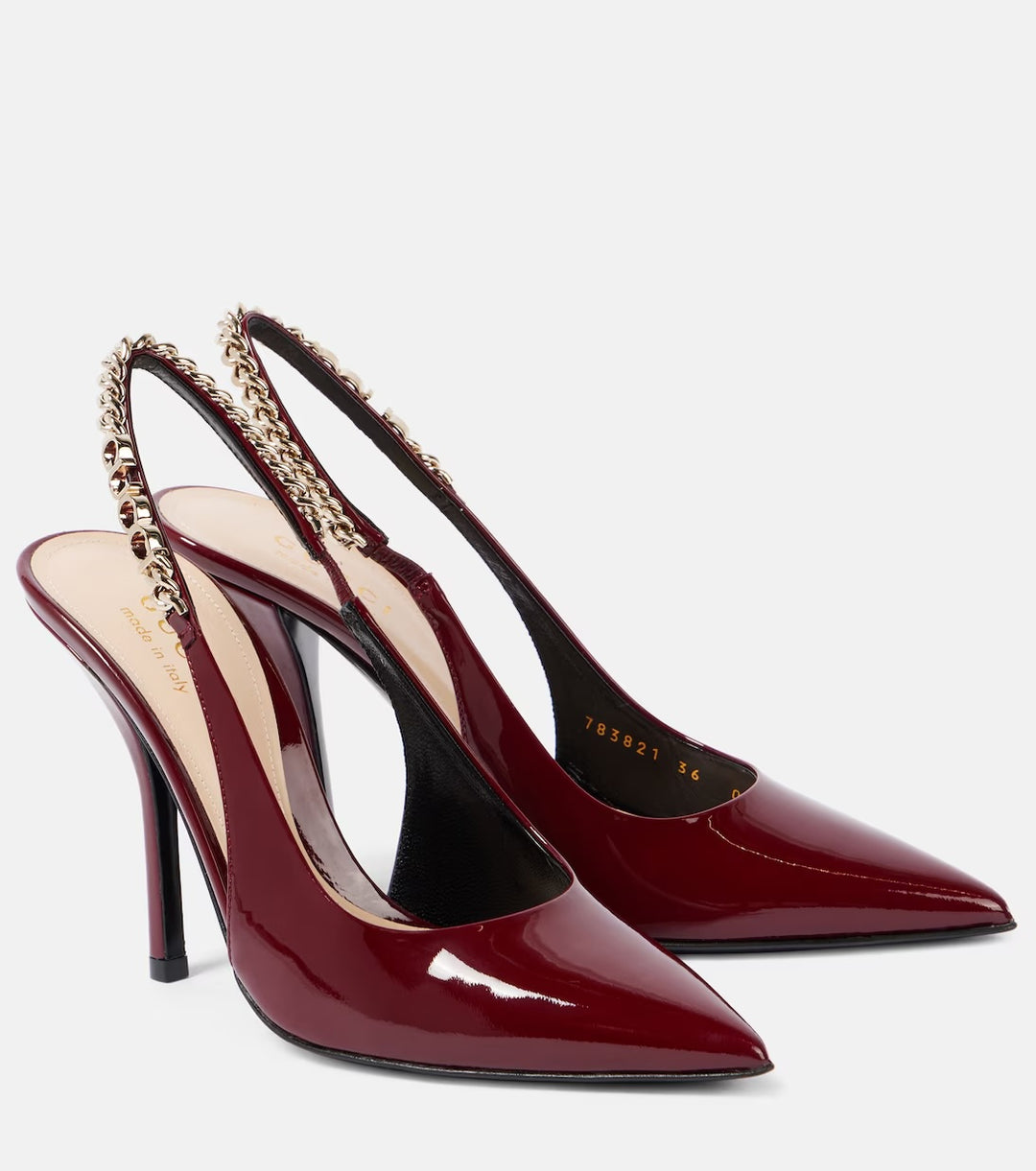 GUCCI SIGNORIA 105 PATENT LEATHER SLINGBACK PUMPS