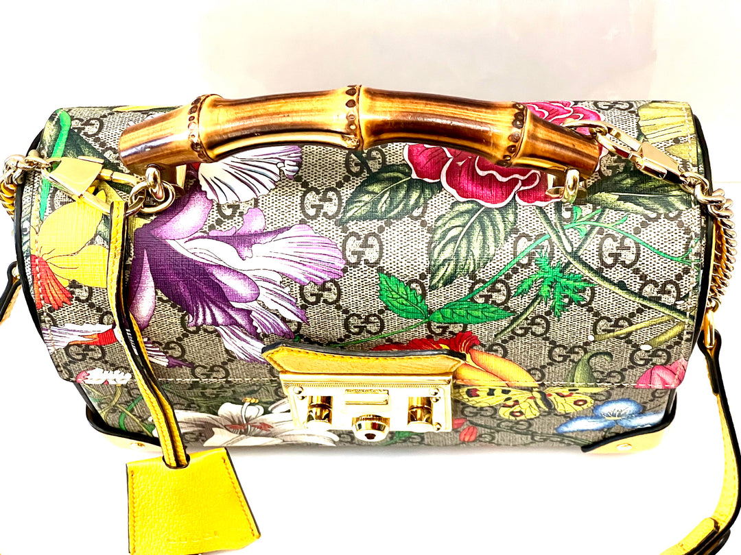 GUCCI GG SUPREME MONOGRAM FLORA BAMBOO PADLOCK BAG – Caroline's