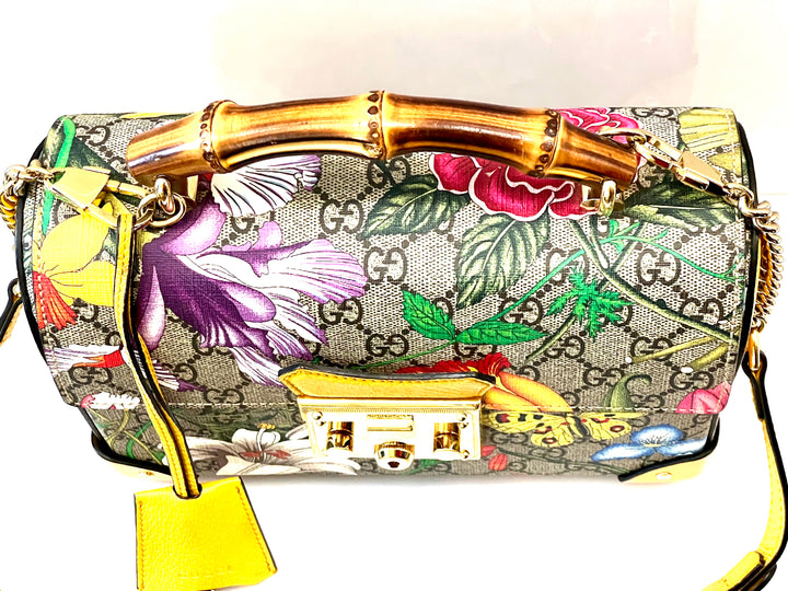 GUCCI GG SUPREME MONOGRAM FLORA BAMBOO PADLOCK BAG – Caroline's