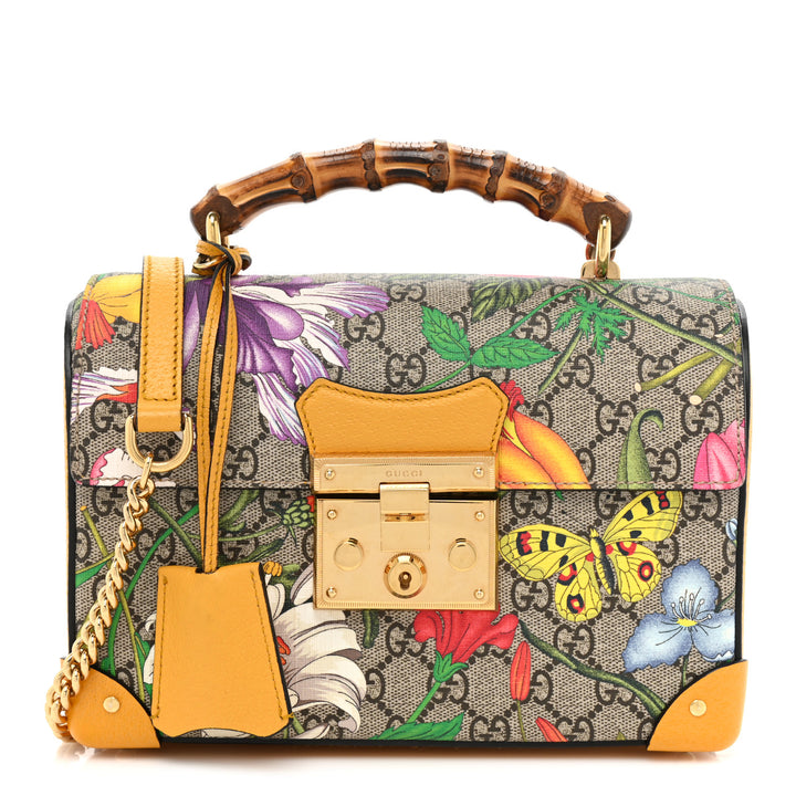 GUCCI GG SUPREME MONOGRAM FLORA BAMBOO PADLOCK BAG – Caroline's
