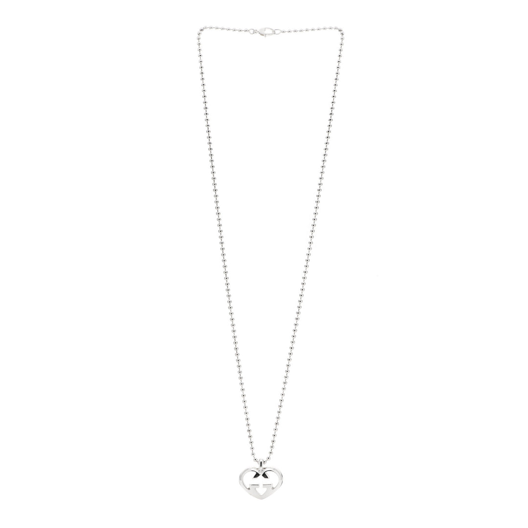 GUCCI STERLING SILVER BRITT HEART PENDANT NECKLACE