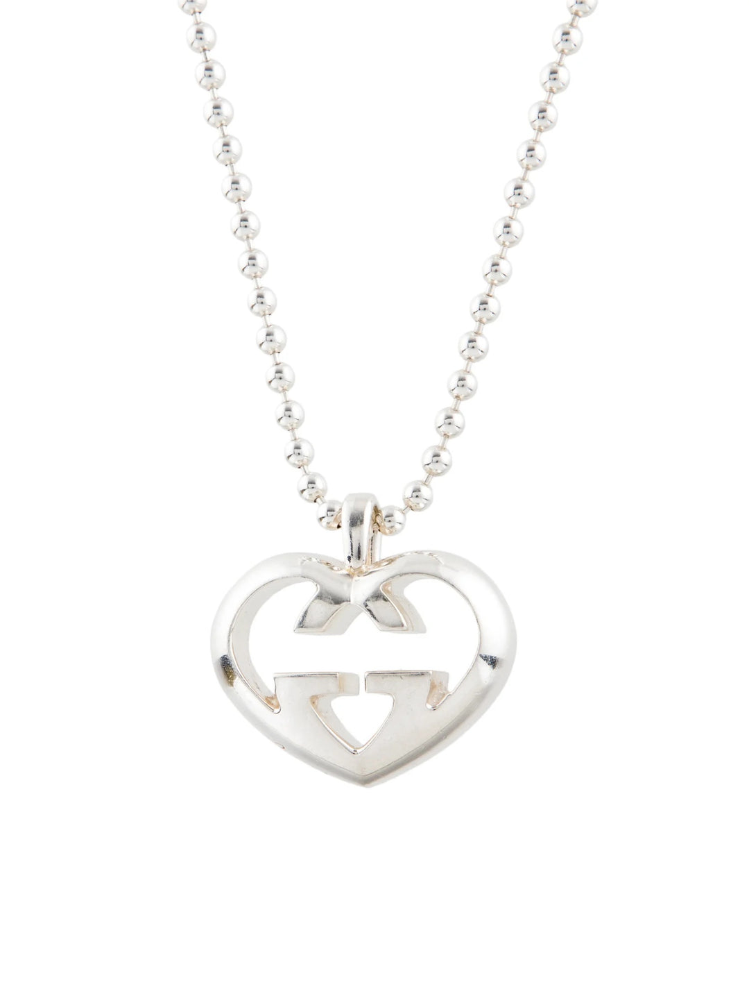 GUCCI STERLING SILVER BRITT HEART PENDANT NECKLACE