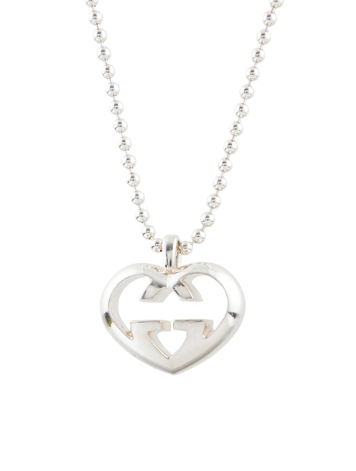 GUCCI STERLING SILVER BRITT HEART PENDANT NECKLACE