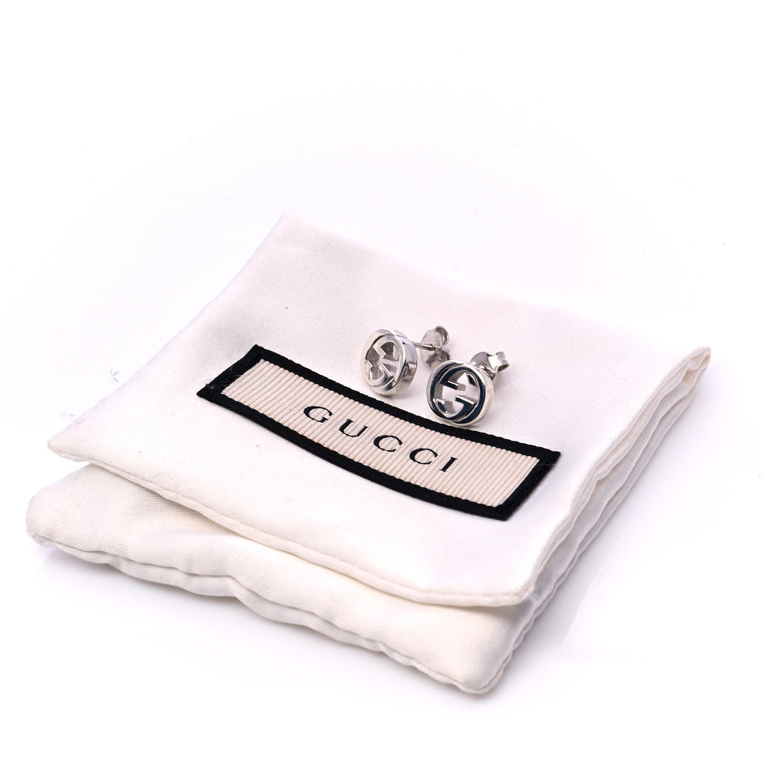 GUCCI INTERLOCKING GG STERLING SILVER STUD EARRINGS