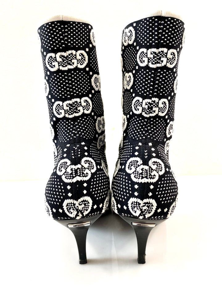 GUCCI TECHNICAL JERSEY KNIT GG MONOGRAM ANKLE BOOTS