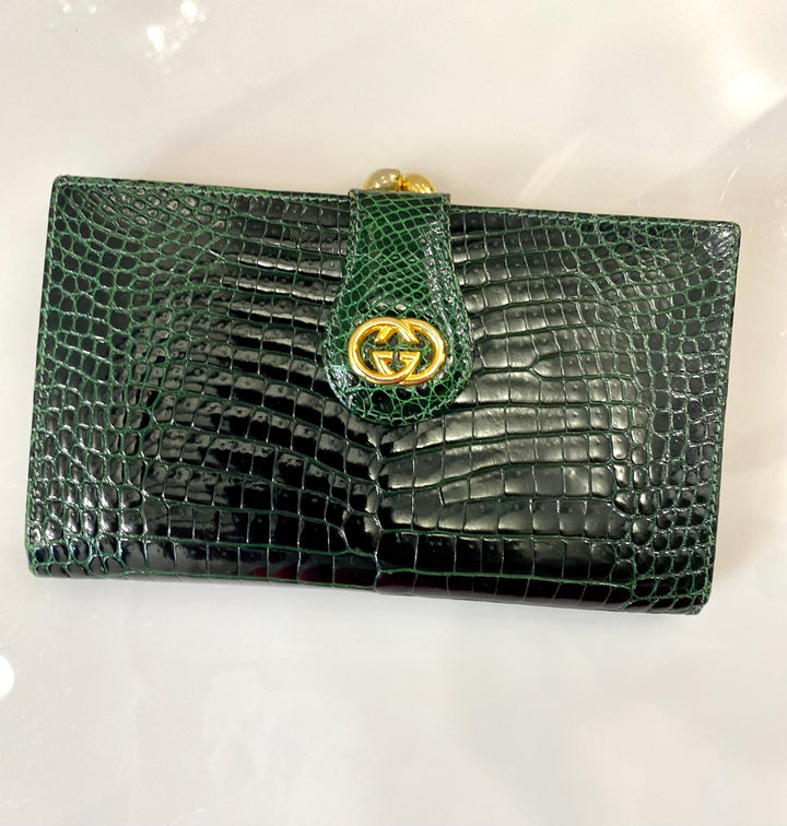 GUCCI VINTAGE CROC EMBOSSED LEATHER WALLET