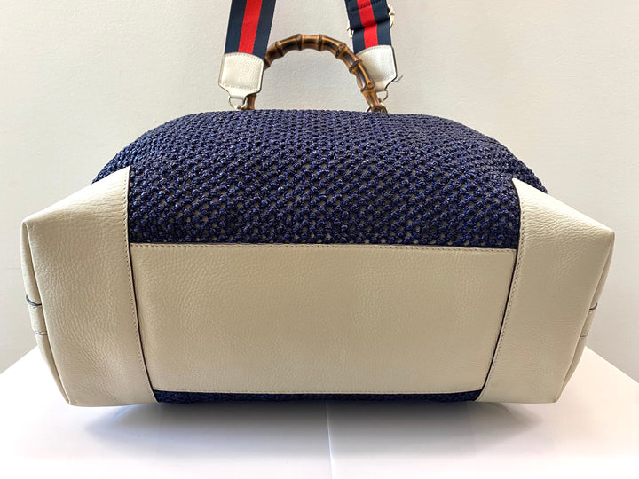 GUCCI VINTAGE WEB STRAP BAMBOO HANDLE TOTE BAG WITH SHOULDER STRAP
