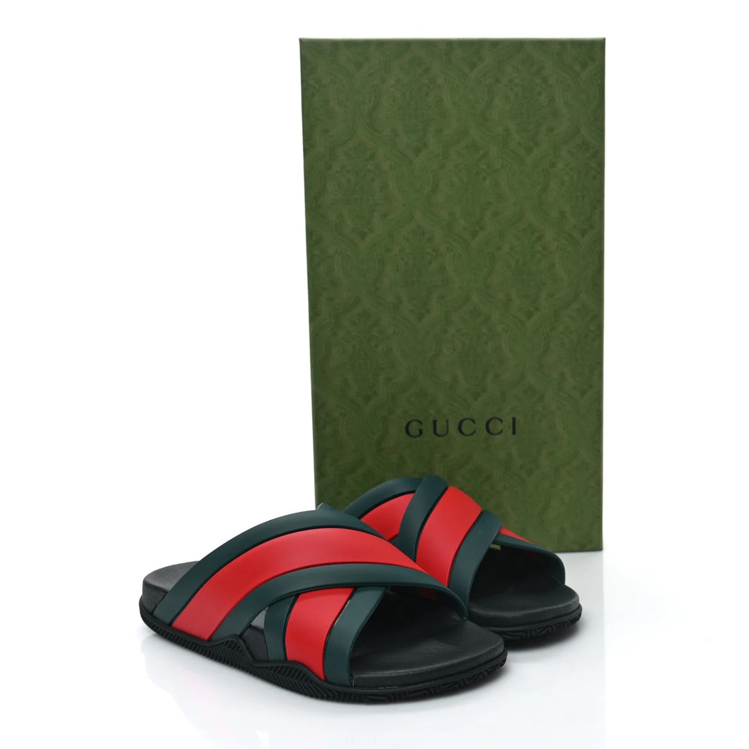 GUCCI WEB STRIPE CRISS CROSS SLIDES