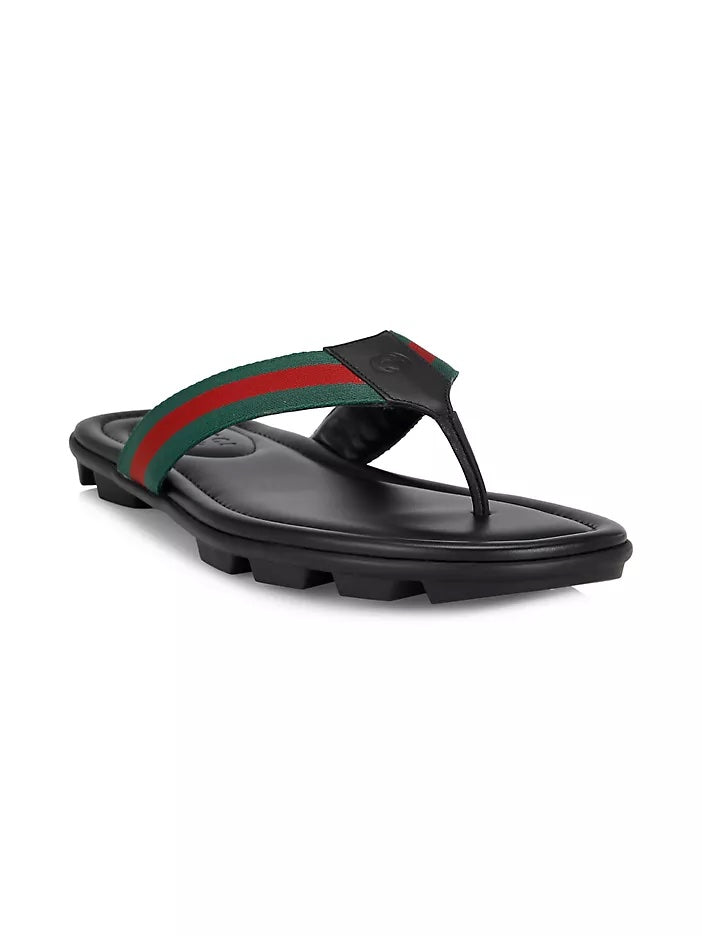 GUCCI WEB LEATHER THONG MEN&