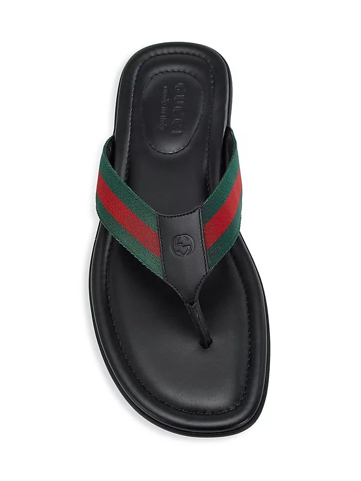 GUCCI WEB LEATHER THONG MEN&