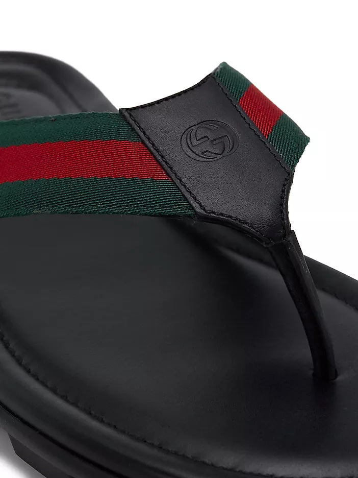 GUCCI WEB LEATHER THONG MEN&