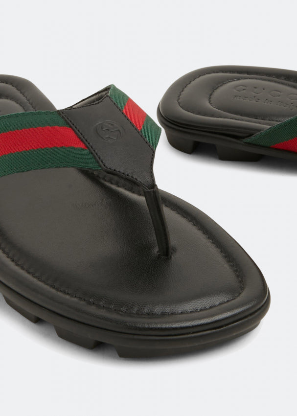 GUCCI WEB LEATHER THONG MEN&