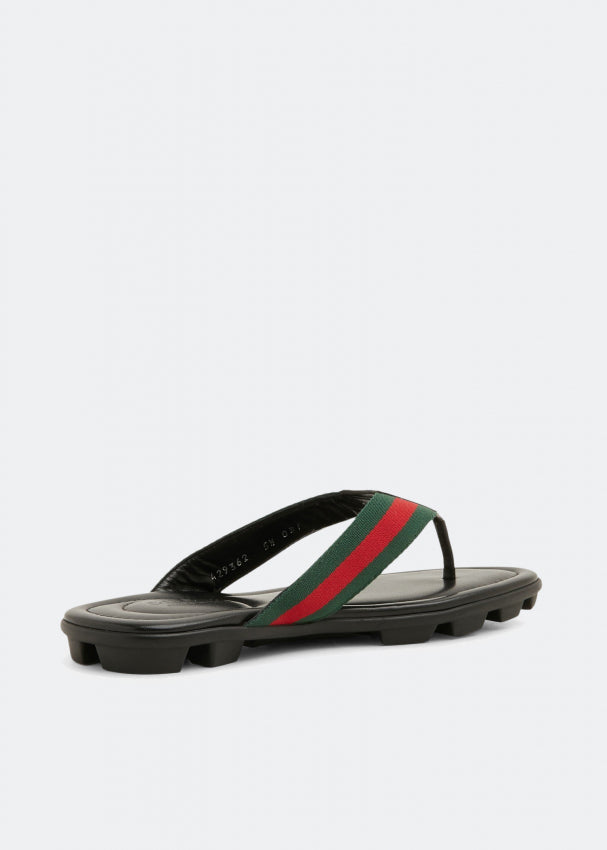 GUCCI WEB LEATHER THONG MEN&