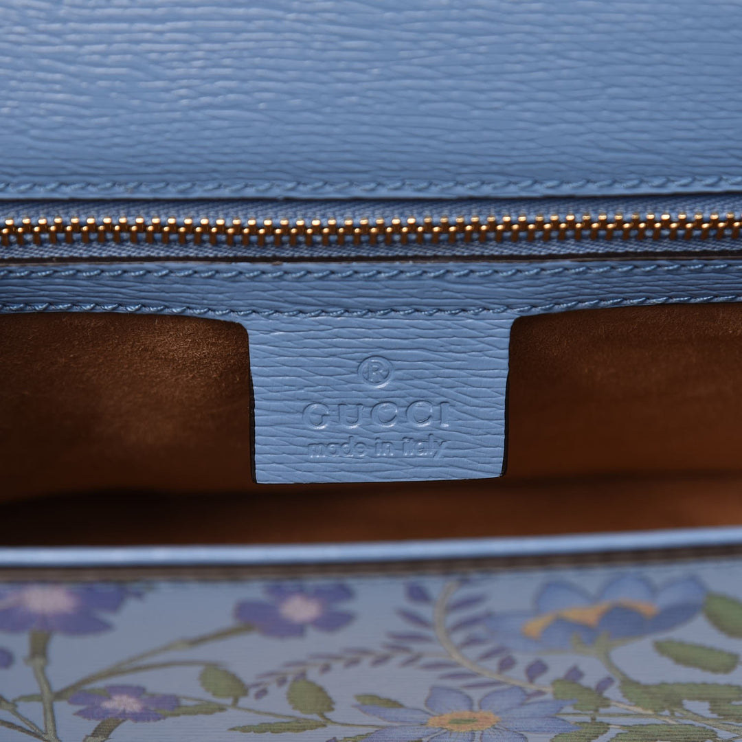 GUCCI SYLVIE BLUE AZURE FLORA CALFSKIN LEATHER SHOULDER BAG