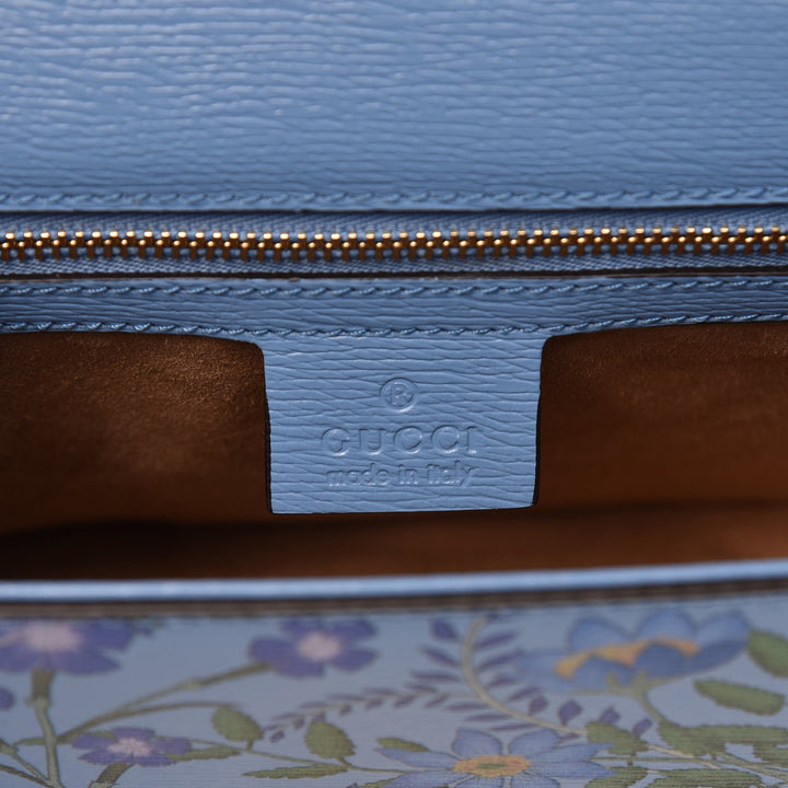 GUCCI SYLVIE BLUE AZURE FLORA CALFSKIN LEATHER SHOULDER BAG