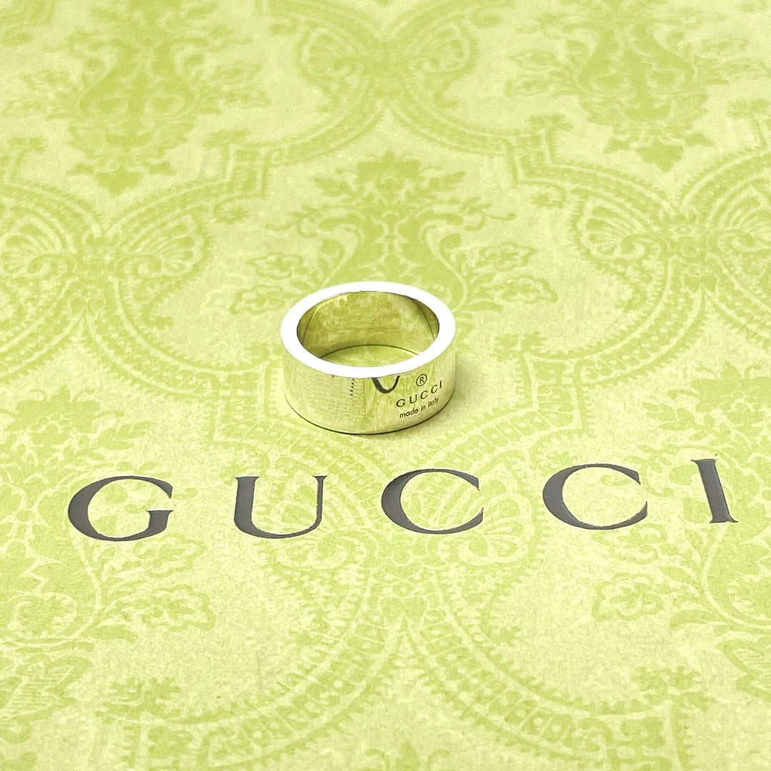 GUCCI STERLING SILVER GUCCI TRADEMARK WIDE BAND RING