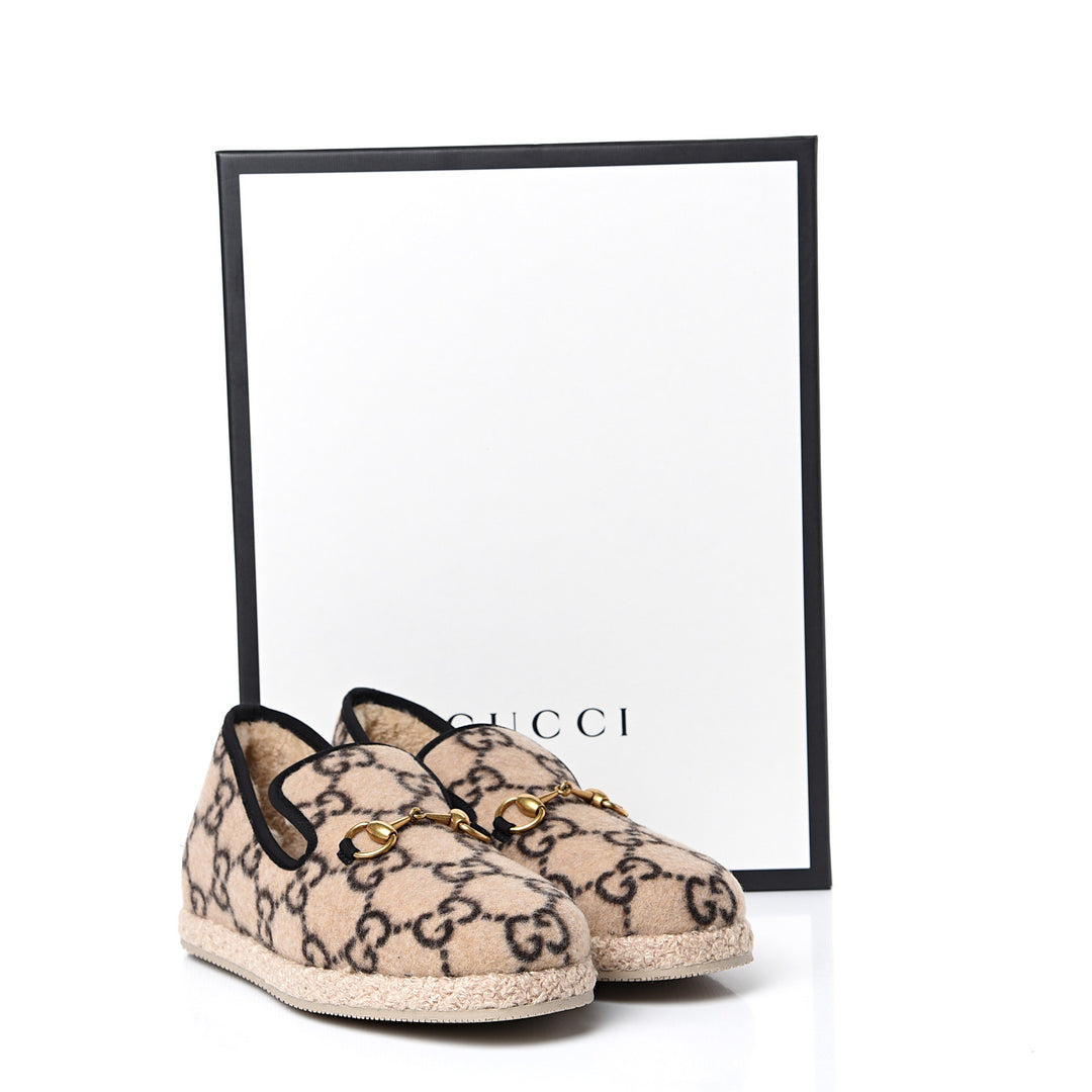 Mens Gucci Fria Horsebit GG Logo Wool Loafers Espadrilles in Cream GUCCI-Wool-GG-Monogram-Fria-  main image 3