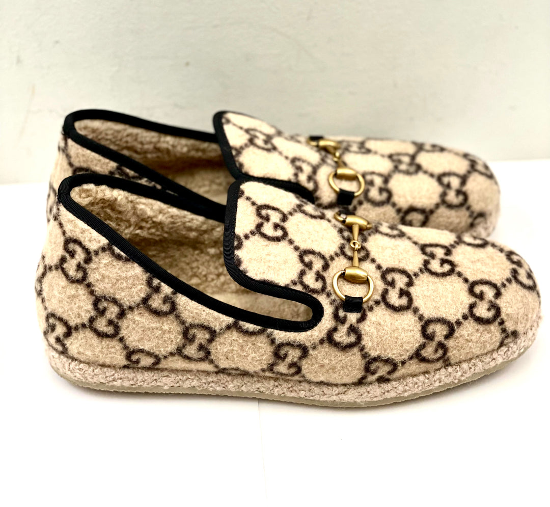 Mens Gucci Fria Horsebit GG Logo Wool Loafers Espadrilles in Cream GUCCI-Wool-GG-Monogram-Fria-  main image 2