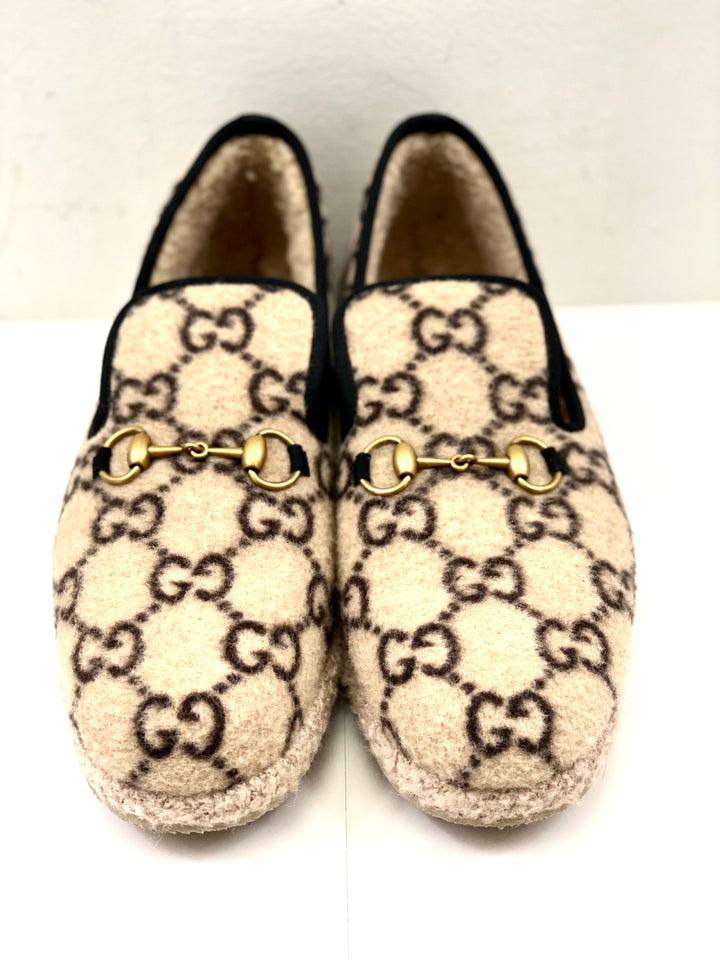 GUCCI WOOL GG MONOGRAM FRIA HORSEBIT LOAFERS