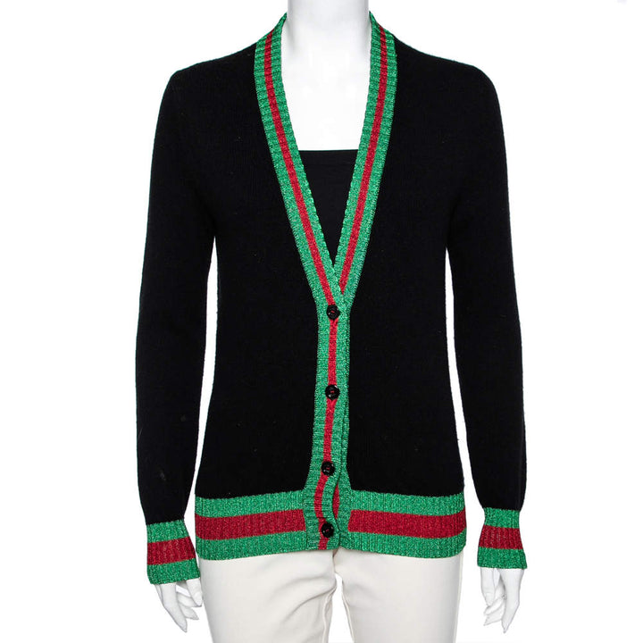 GUCCI WOOL WEB TRIM SWEATER CARDIGAN