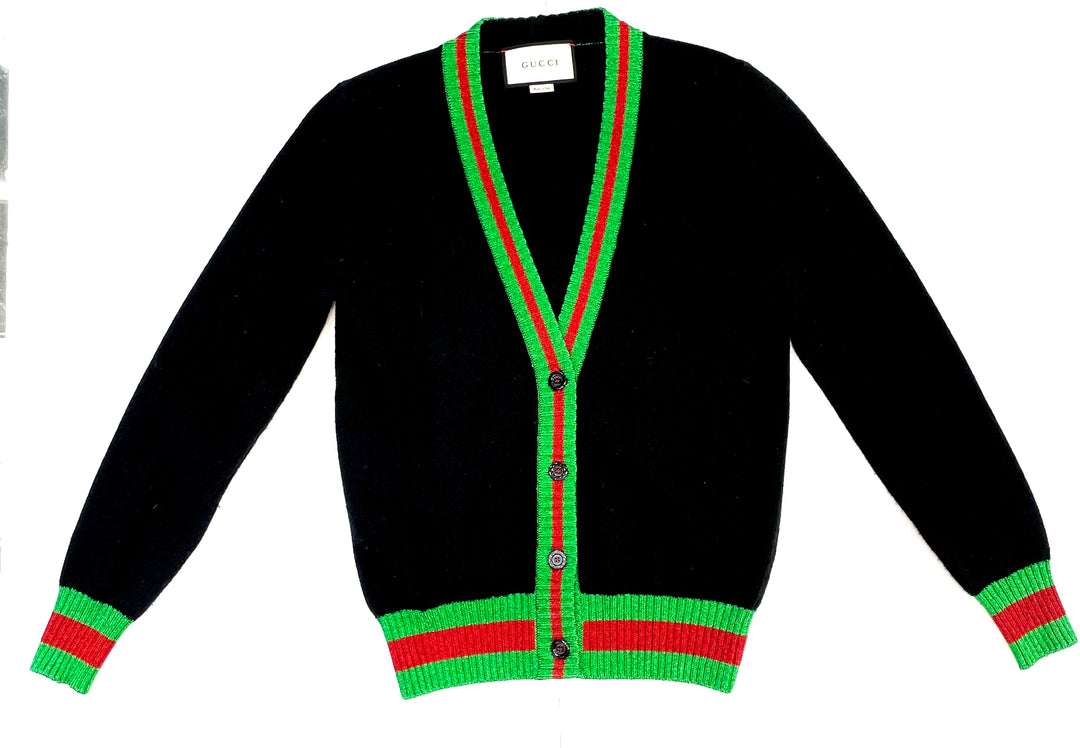 GUCCI WOOL WEB TRIM SWEATER CARDIGAN