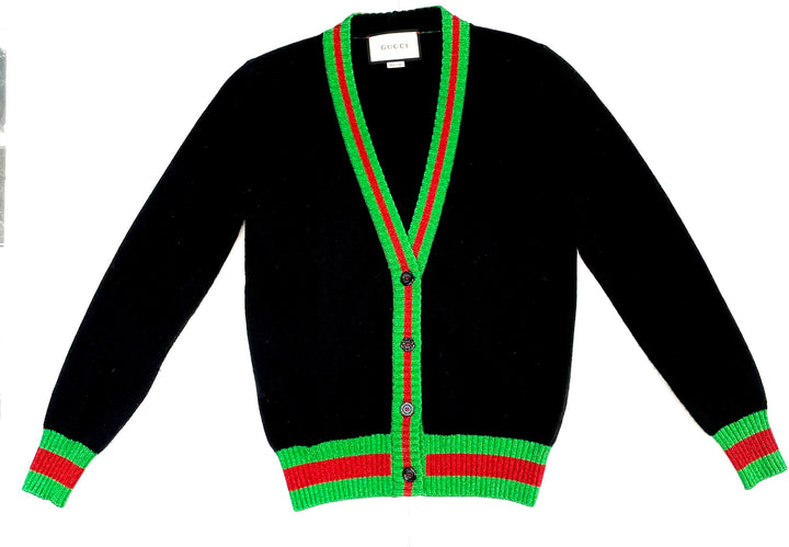 GUCCI WOOL WEB TRIM SWEATER CARDIGAN