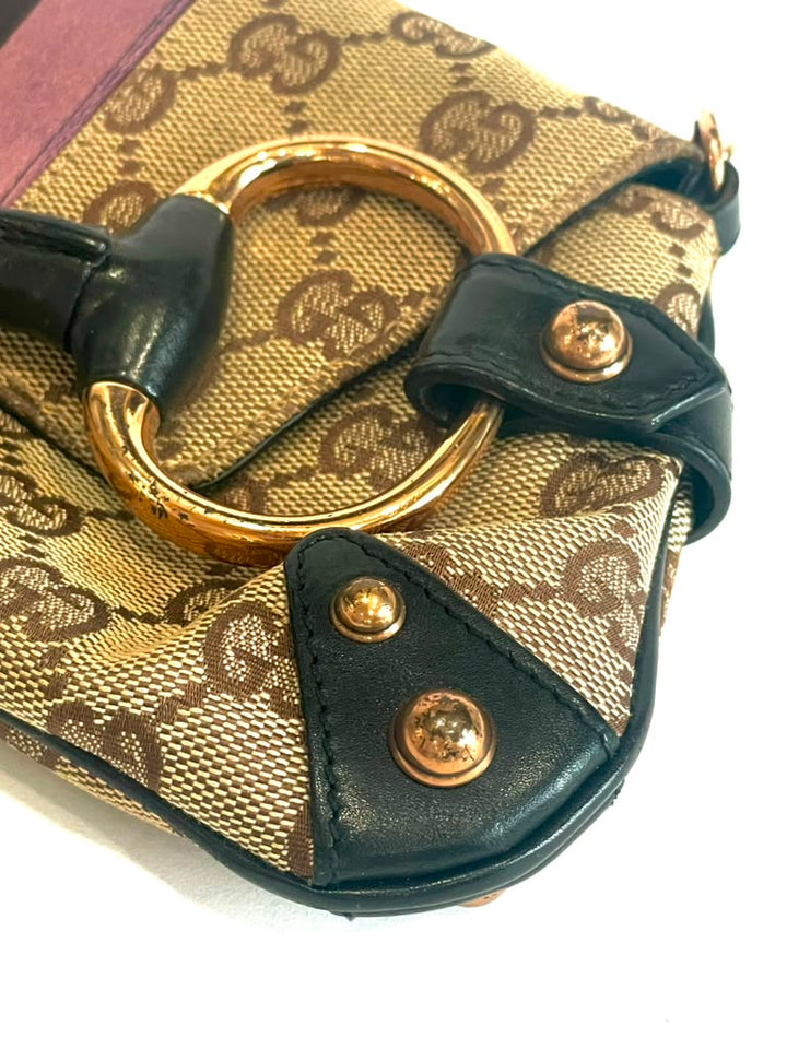 GUCCI BY TOM FORD MONOGRAM HORSBIT SATIN WEB CHAIN CLUTCH