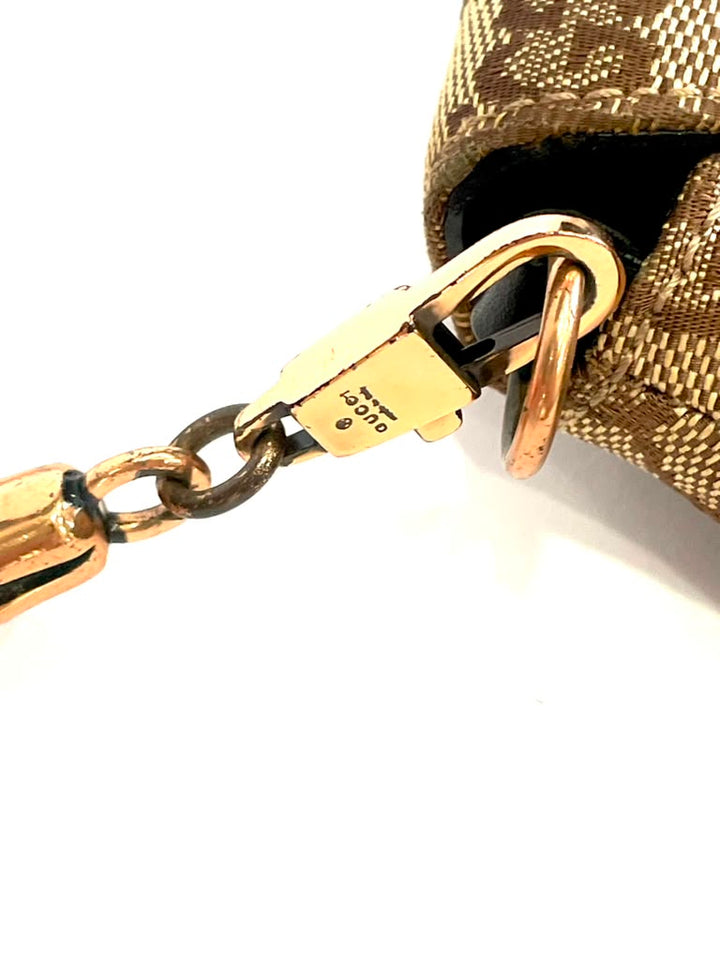 GUCCI BY TOM FORD MONOGRAM HORSBIT SATIN WEB CHAIN CLUTCH