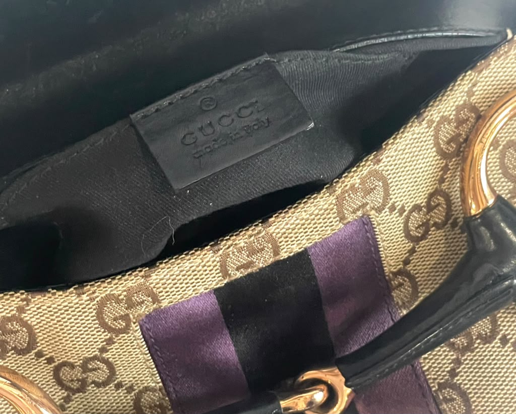 GUCCI BY TOM FORD MONOGRAM HORSBIT SATIN WEB CHAIN CLUTCH