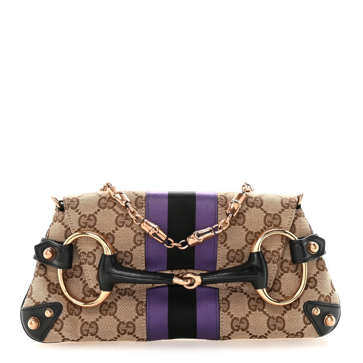 GUCCI BY TOM FORD MONOGRAM HORSBIT SATIN WEB CHAIN CLUTCH