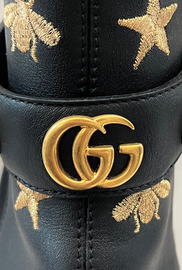 GUCCI STAR AND BEE EMBROIDERED LEATHER BOOTS Caroline s Fashion Luxuries