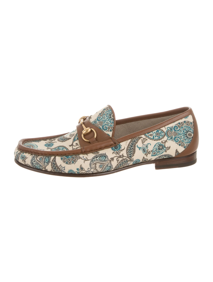 GUCCI 1953 COLLECTION PAISLEY CANVAS &amp; LEATHER HORSEBIT LOAFERS
