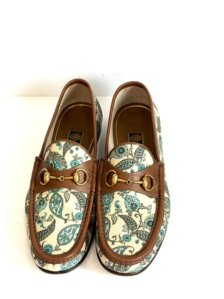 GUCCI 1953 COLLECTION PAISLEY CANVAS &amp; LEATHER HORSEBIT LOAFERS