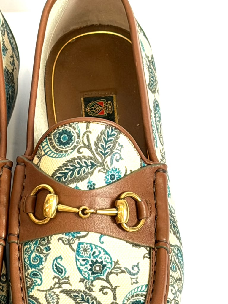 GUCCI 1953 COLLECTION PAISLEY CANVAS &amp; LEATHER HORSEBIT LOAFERS
