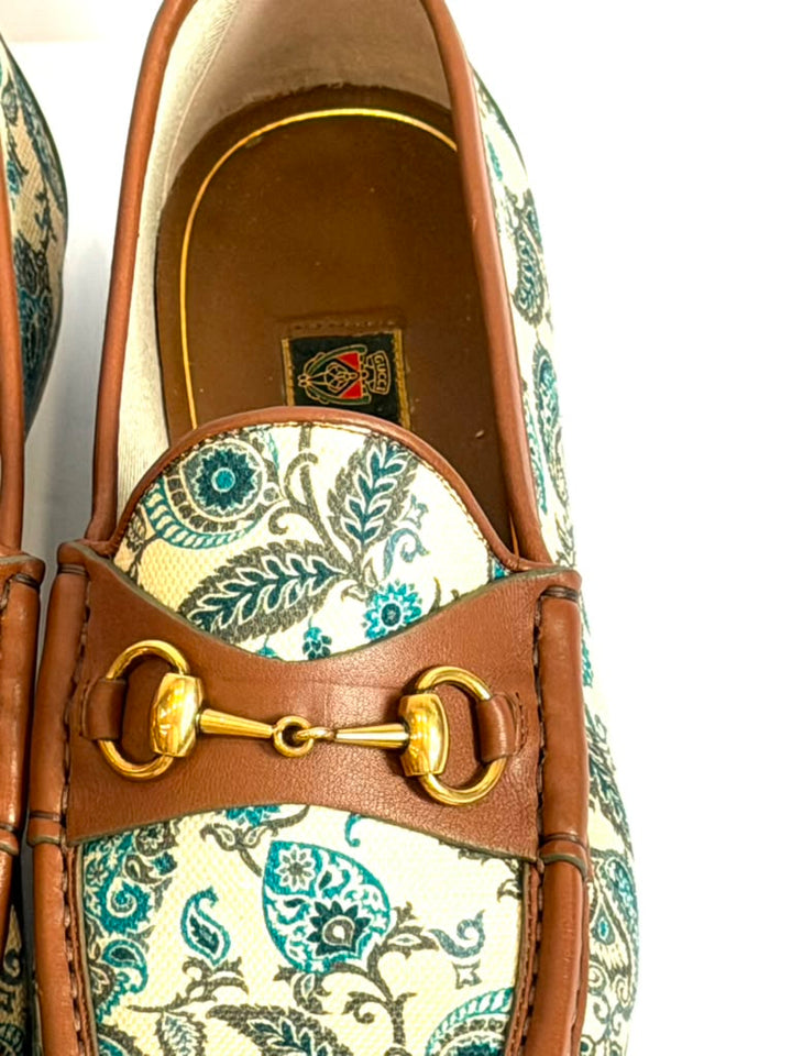 GUCCI 1953 COLLECTION PAISLEY CANVAS &amp; LEATHER HORSEBIT LOAFERS