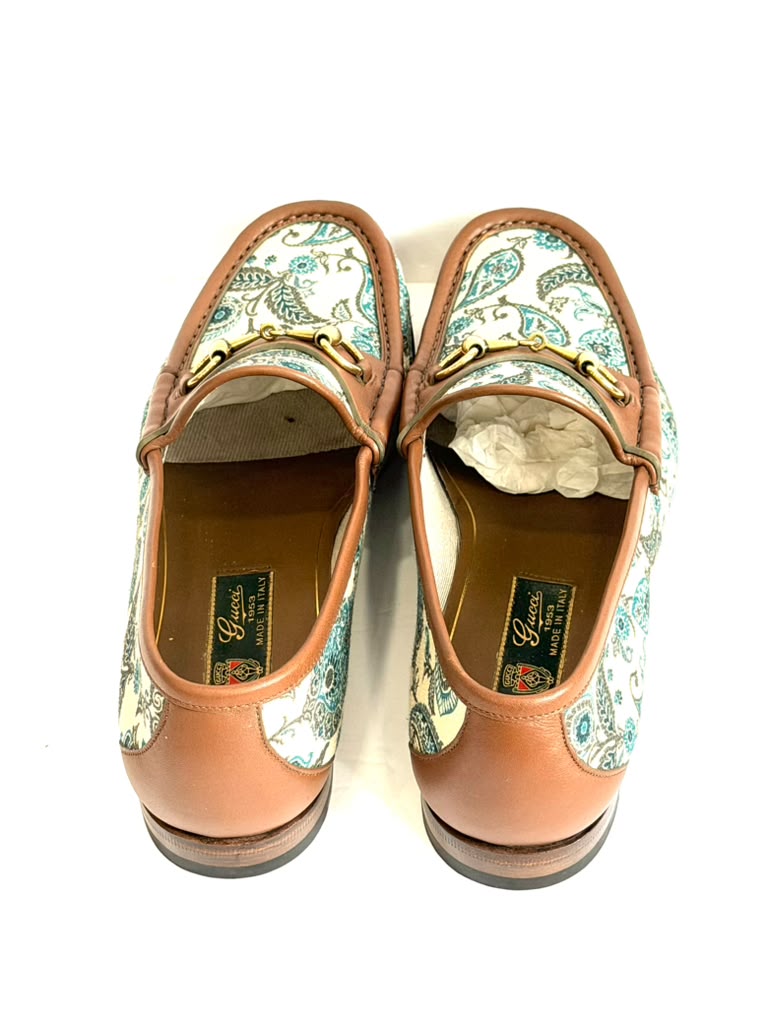 GUCCI 1953 COLLECTION PAISLEY CANVAS &amp; LEATHER HORSEBIT LOAFERS