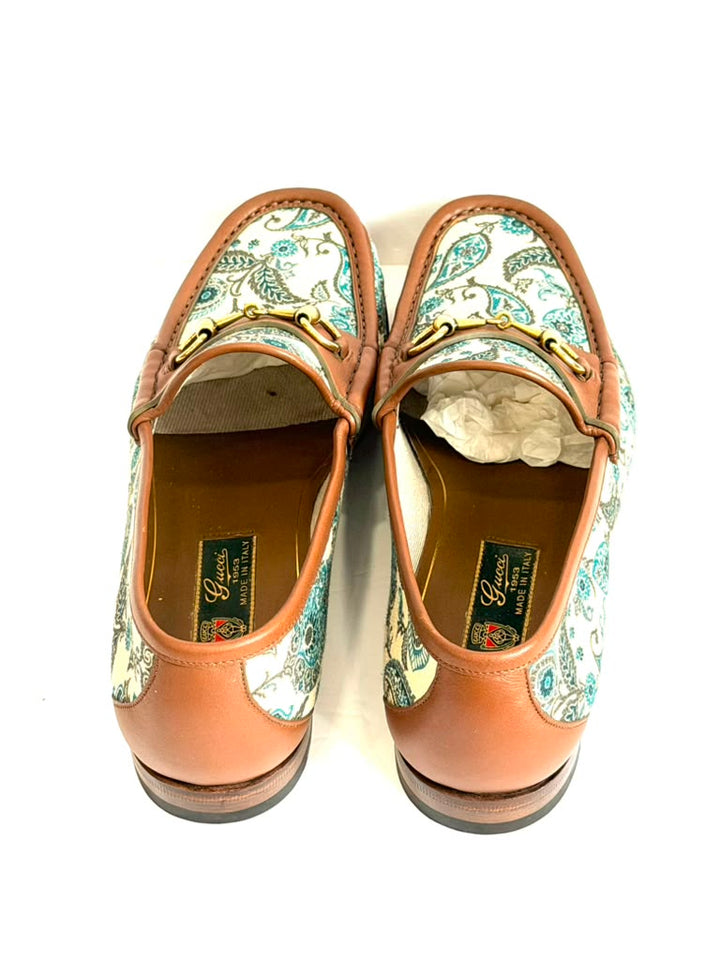 GUCCI 1953 COLLECTION PAISLEY CANVAS &amp; LEATHER HORSEBIT LOAFERS