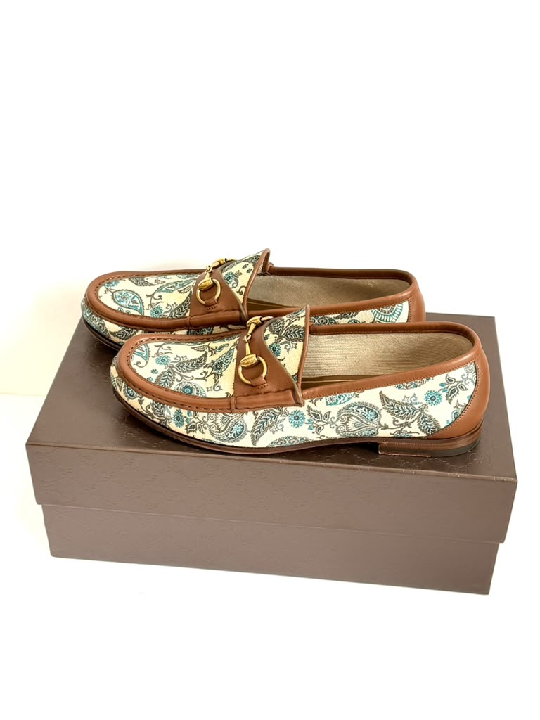 GUCCI 1953 COLLECTION PAISLEY CANVAS &amp; LEATHER HORSEBIT LOAFERS