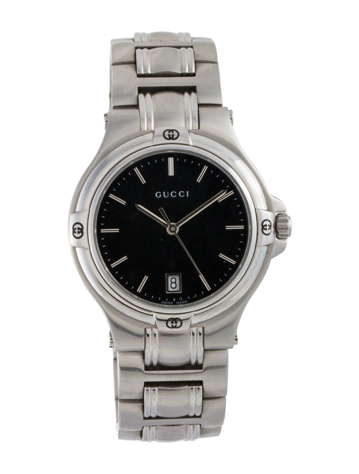 GUCCI 9040M BLACK DIAL STAINLESS STEEL QUARTZ WATCH